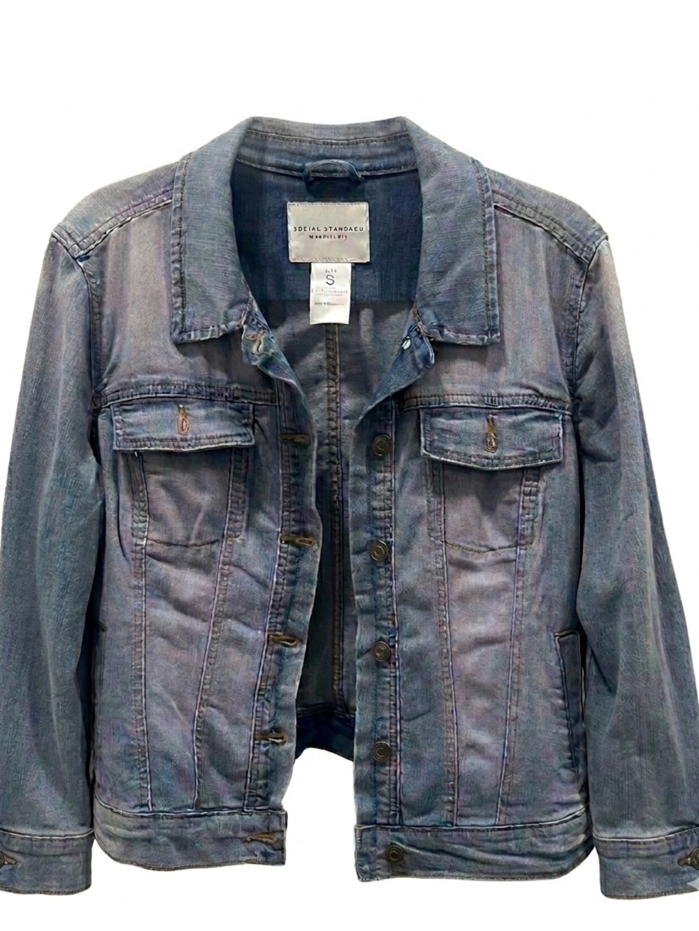 Social Standard Washed Blue Denim Trucker Jacket - Women's S